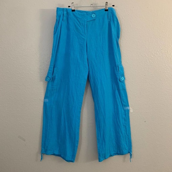 Le Group Women Pants & Jumpsuits Le Group Women Blue Linen Cargo